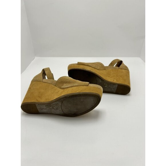 Lucky Brand LK-Yemisa Leather Tan Wedge Heel Sandal Shoe SIZE 7M 37 1/2 Brown - Picture 5 of 6
